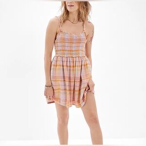 American Eagle Outfitters plaid summer dream smocked tank dress